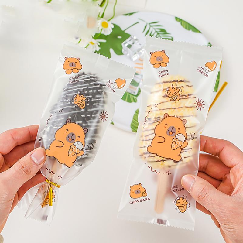100Pcs Cute Cartoon Food Grade Ice Cream Bags Disposable Plastic Popsicle Protective Cover Storage Packing Bag Diy