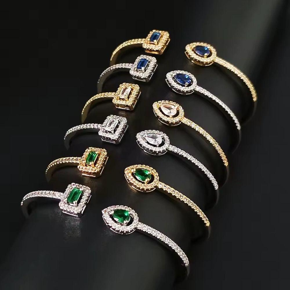 Waterproof Cubic Zirconia Cuff Bracelet Handmade Adjustable Open Bangle  Female Lady Girl
