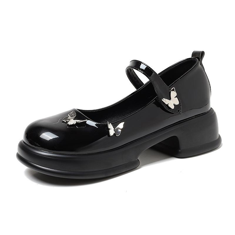 

Туфли на плоской подошве из натуральной кожи для женской обуви Huizhou Su Yinyin, такие же мокасины, универсальные туфли из черной кожи в студенческом стиле на толстой подошве 33 чёрный