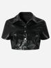 European & American Women's 2023 Leather Jacket and Faux Leather Shorts Set