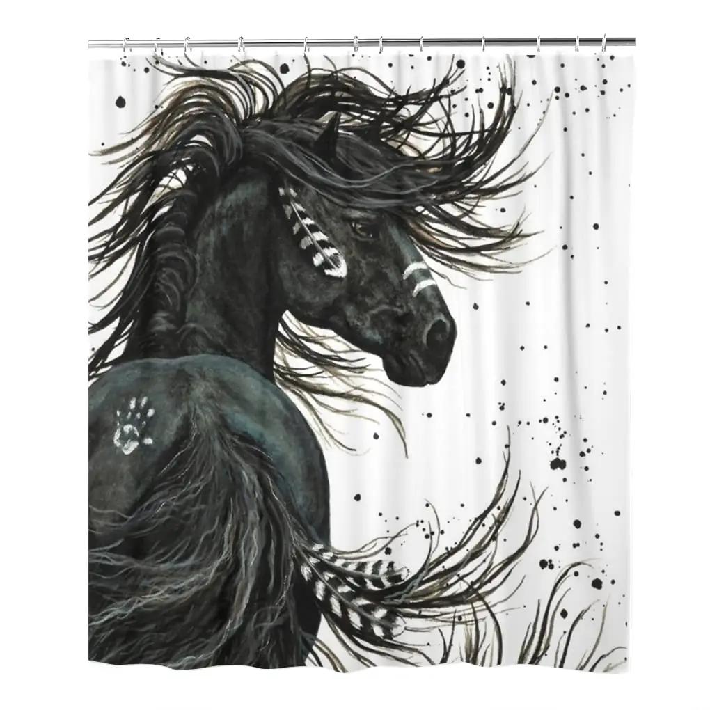 Horse Shower Curtain Western Masculine Horses Run In Farm Field Animal Farmhouse Bath Curtain Waterproof Polyester Fabric Decor