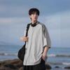 Mens Summer Updated Versatile Heavy Three-bar Striped Short-sleeved T-shirt for Mens American Comfortable Fit Mens Top