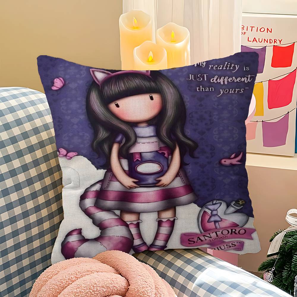 S-Santoro-Gorjuss Cute Cartoon Girl Office Cushion Pillowcase Car Cushion Cover45X45CM Lumbar Pillowcase Sofa Pillowcover 12x12Inch