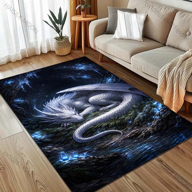 Multiple Sizes White Dragon In Cave Carpet for Living Room Bedroom Sofa Home Decor Rus Non-slip Floor Mat Luxury Gift
