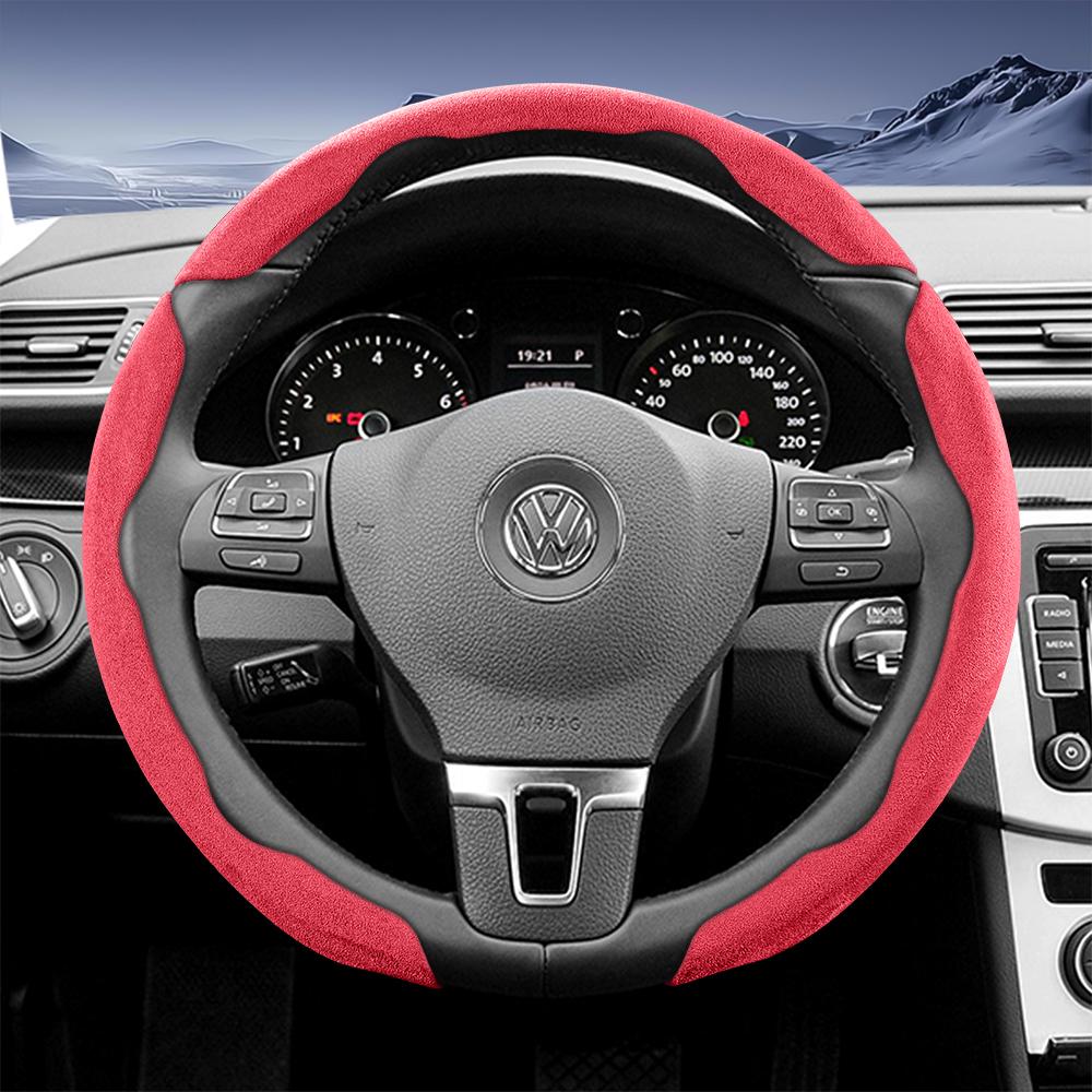 Suitable for Volkswagen Sports Suede Steering Wheel Cover with Split Snap-On Design for Tiguan Golf T-Roc Polo Passat Jetta Id.3 Id.4 