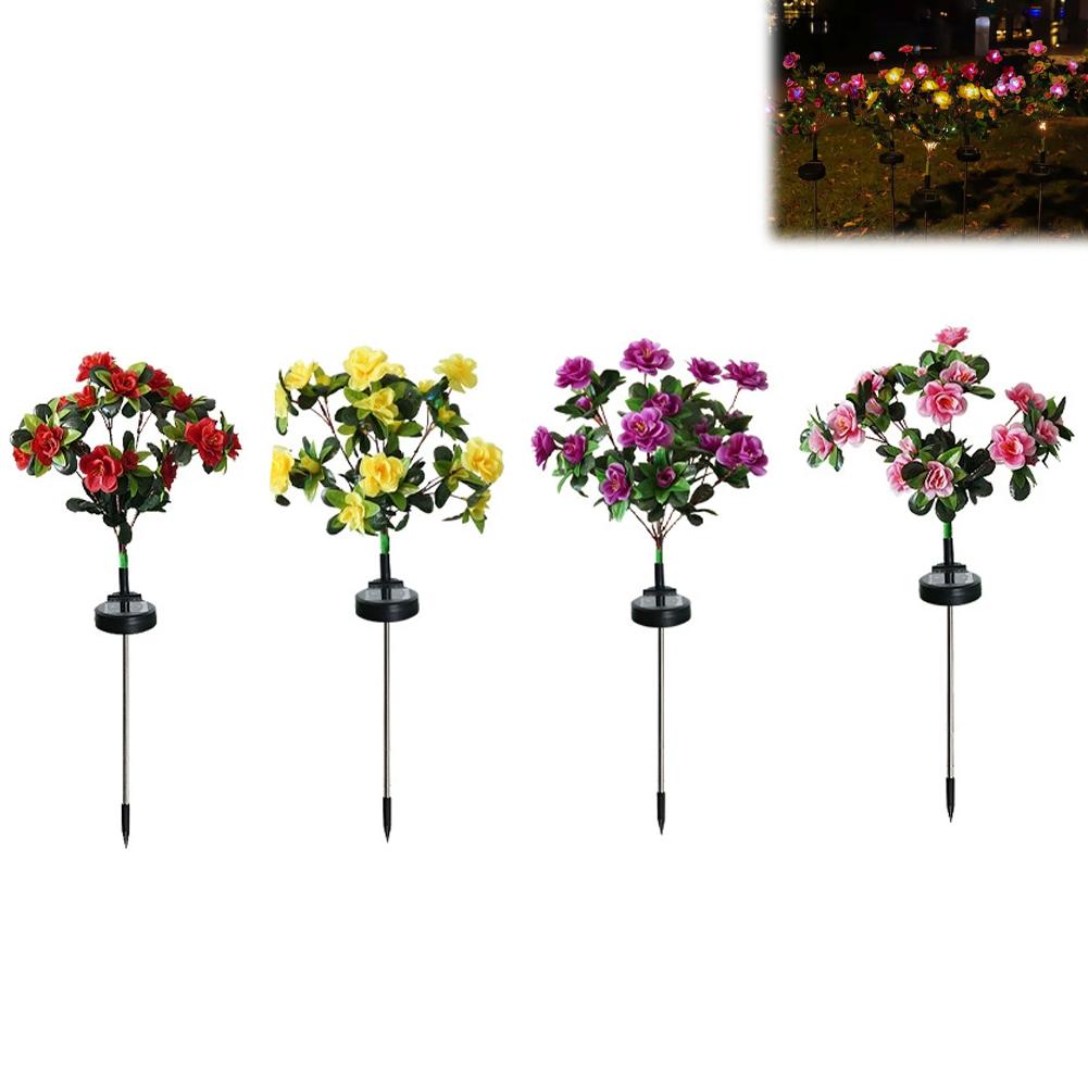 Solar Flower Garden Lights LED Camellia Flower Stake Light Waterproof Solar Pathway Lamp for Yard/Patio/Lawn Decor