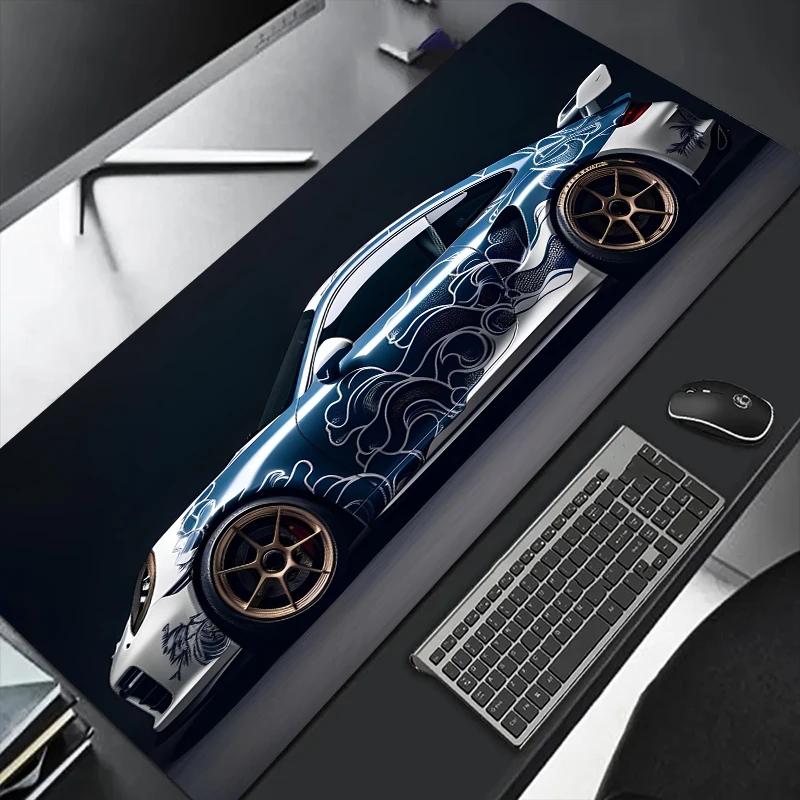 Large White Sports Car Design Mouse Pad Gaming Anti-Slip Rubber Base Extended Desk Mat for Gamer Office Use Computer Accessories