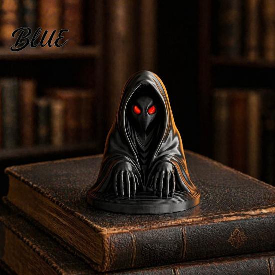 Spooky Desk Ornaments Halloween Cloaked Ghost Figurine with Red Eyes 3D Printed Matte Secret Room Props Black Gothic Ornament for Cabinet Escape