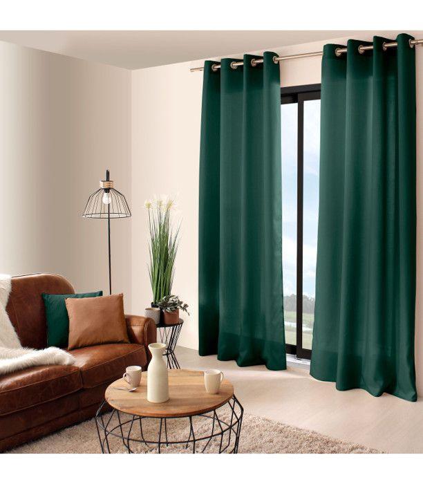 Rideau - CHABY - 140x240 cm - 100% polyester - Vert foncé - Œillets ronds