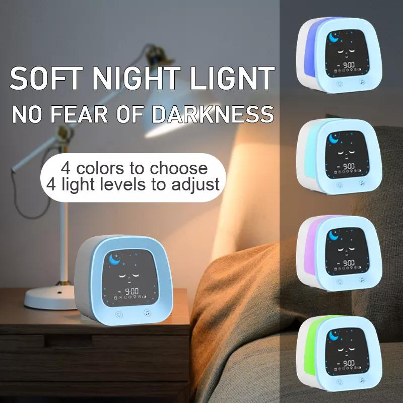 New Children Wake up Light Alarm Clock Kid LCD Digital Clock Green Light Sleep Trainer Night Night Smart Music TV Desk Clock