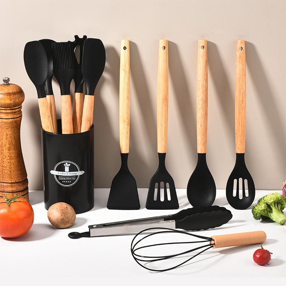 12Pcs Kitchen Utensil Set Silicone Spatula Set with Holder Heat-Resistant Cookware Spatula Spoon Brush Whisk Kitchen Supplies