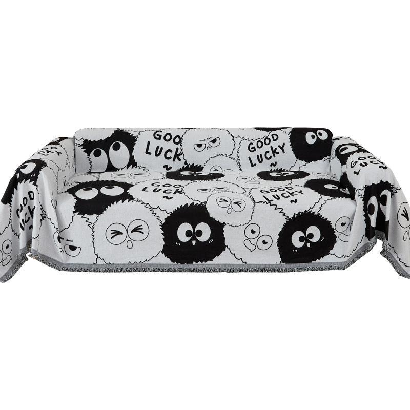 Cartoon Black and White Chenille Sofa Cover Cloth Sofa Blanket All-inclusive Dustproof Four Seasons Universal Cartoon Cute Sofa Cover Towel