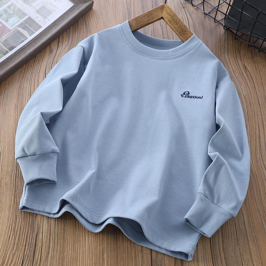 2025 Outono Infantil Gola Redonda Manga Comprida Cor Sólida Camiseta Base