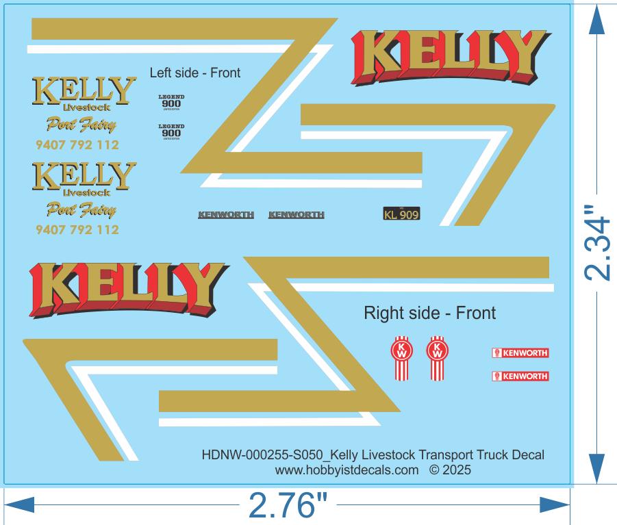 Kelly Livestock Transport Truck Decal - 1/50 - Water Decal
