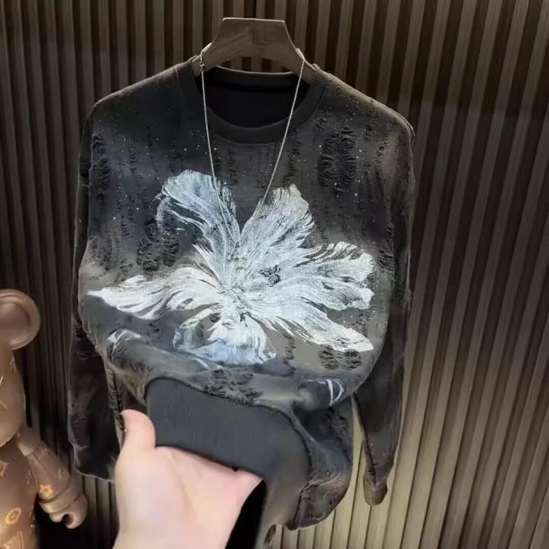 Men s Autumn Lightweight Ripped Star Hoodie - Fashionable Loose Fit with Round Neck & Long Sleeves XL