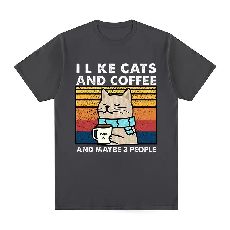 I Like Cats And Coffee Vintage Tshirt Clothes Hip Hop Casual Streetwear Cotton Unisex T Shirt New Tee Tshirt Unisexs Tops Unisex