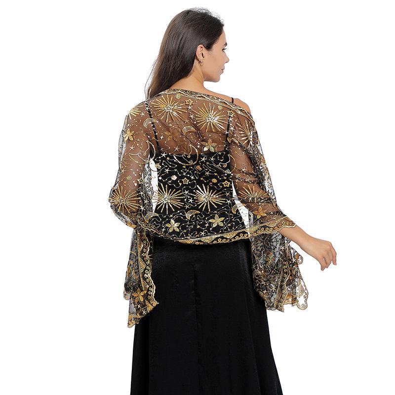 Elegant Star and Moon Embroidered Shawl for Weddings and Evenings