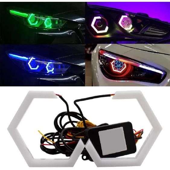 90MM RGB LED Angel Eyes Halo Rings Flexible Matrix,Colorful APP Bluetooth Control,12V/24V DRL & Turn Signal Lights for Car,Motorcycle,Programmable