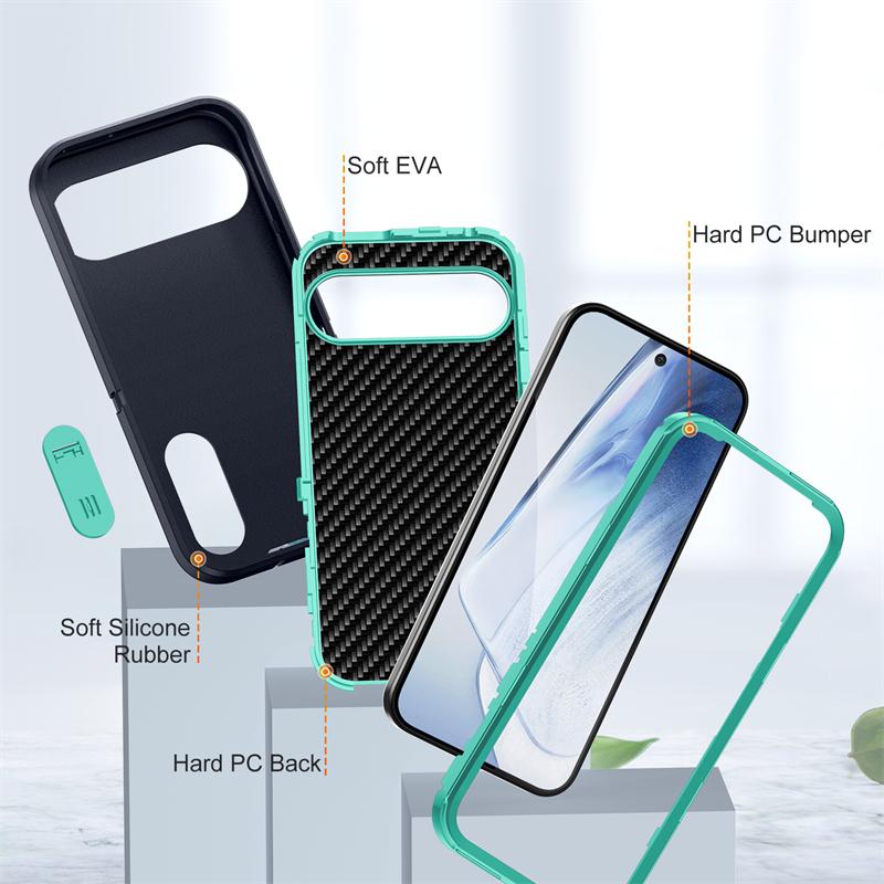 3 in 1 Heavy Duty Hybrid Armor Shockproof Defend Phone Case For Google Pixel 9 Pro XL Hard Plastic Frame Soft TPU Back Cover