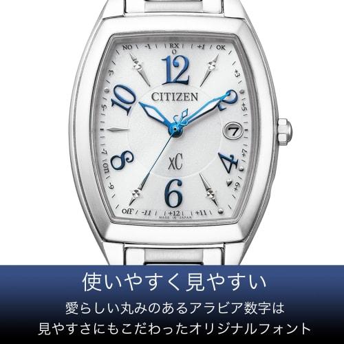 Citizen XC Eco-Drive Watch, Light-Powered, Waterproof, Tonneau Style, White/Silver, Radio-Controlled, Stainless Steel Line, Happy Flight Series, Simpl