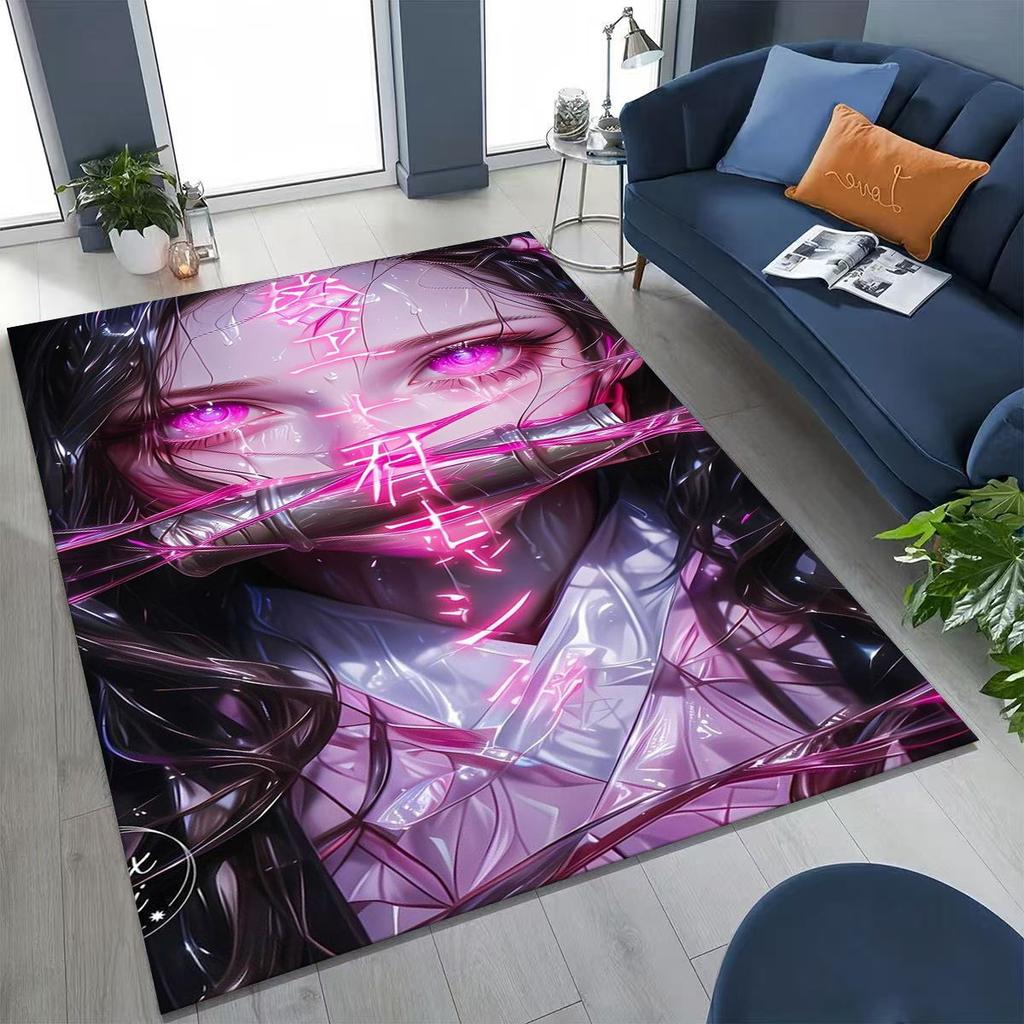 Anime Demon S-Slayer Kamado Nezuko Tanjirou Kreslený koberec pro ložnici, obývací pokoj, pohovku, domácí rohožku, dekor, dětská protiskluzová podložka na podlahu