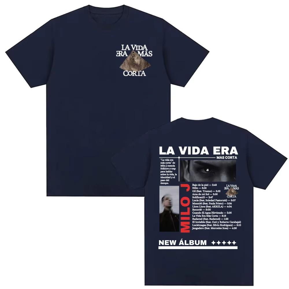 Rap Singer Milo J La Vida Era Mas Cortas New Album Tour Pattern SpringSummer Unisex Harajuku Hiphop Tshirt Street Wear Y2K