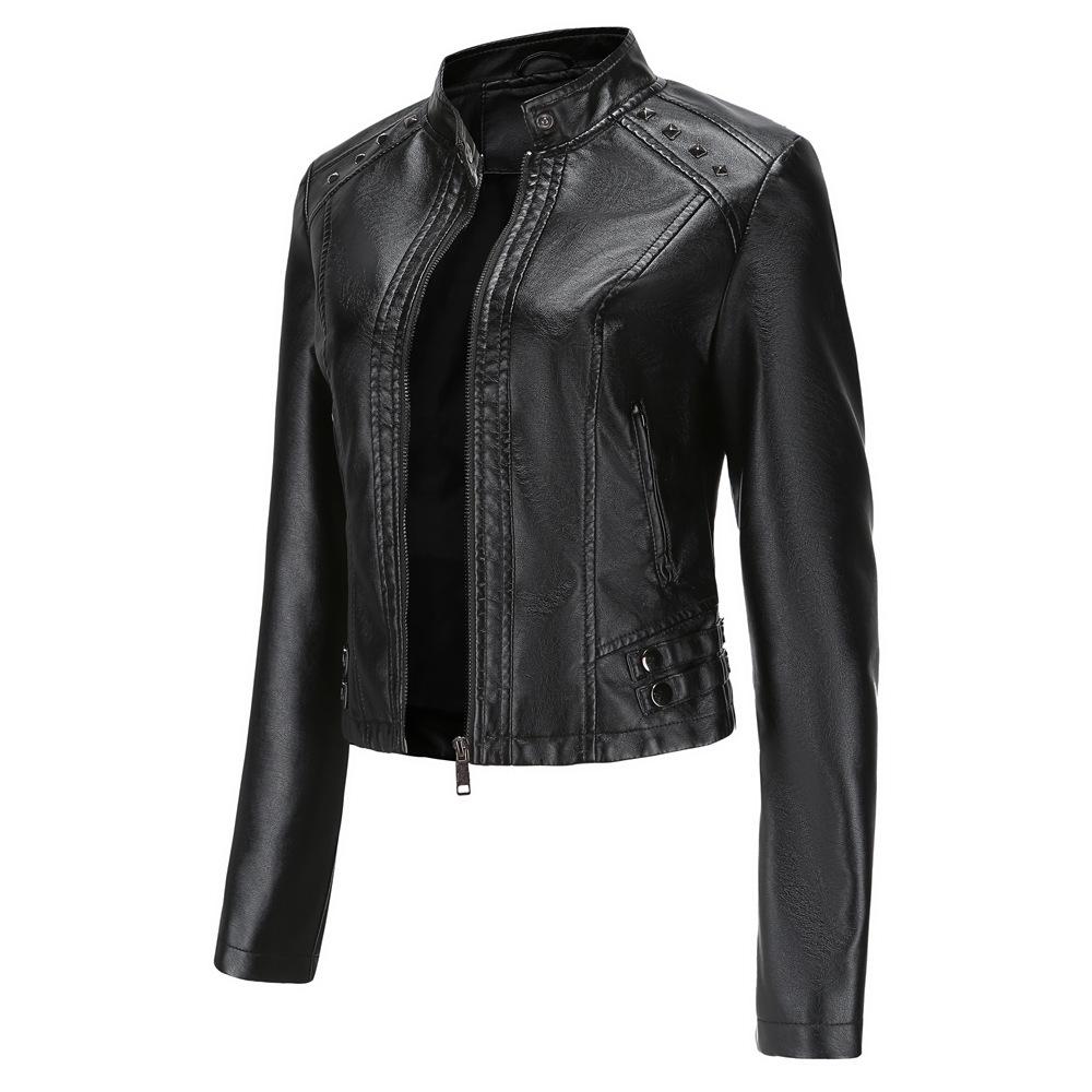 Women 'S Rivet Leather Jacket Women 'S Short Spring And Autumn Jacket Long Sleeve Women 'S Jacket Stand Collar Fashion Jacket