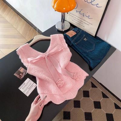 Autumn New Sweet Bow Streamer Knitted Sweater Women's Autumn and Winter Stacked Vest Vest Top