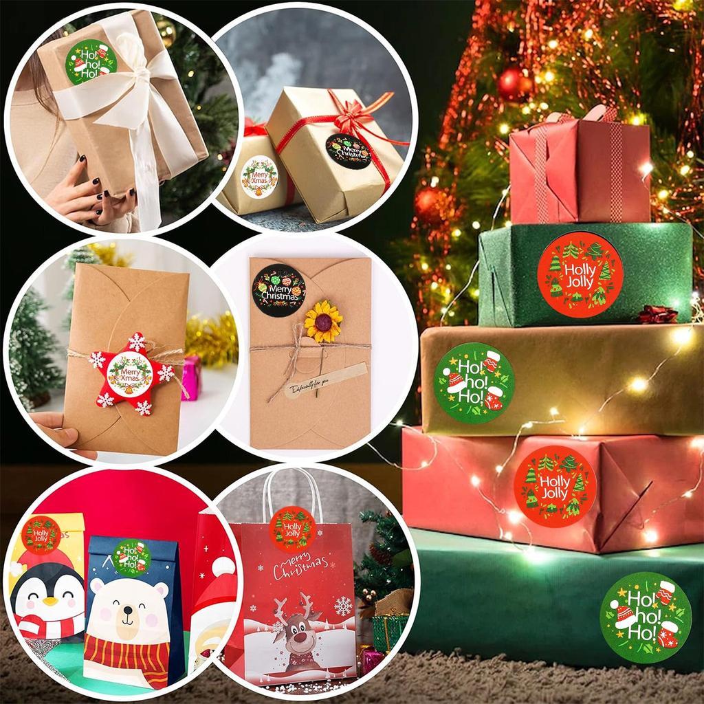 500pcs Merry Christmas Stickers Round Stickers Christmas Tag for Envelope Sealing Gift Decor Shop Product Packaging Stickers