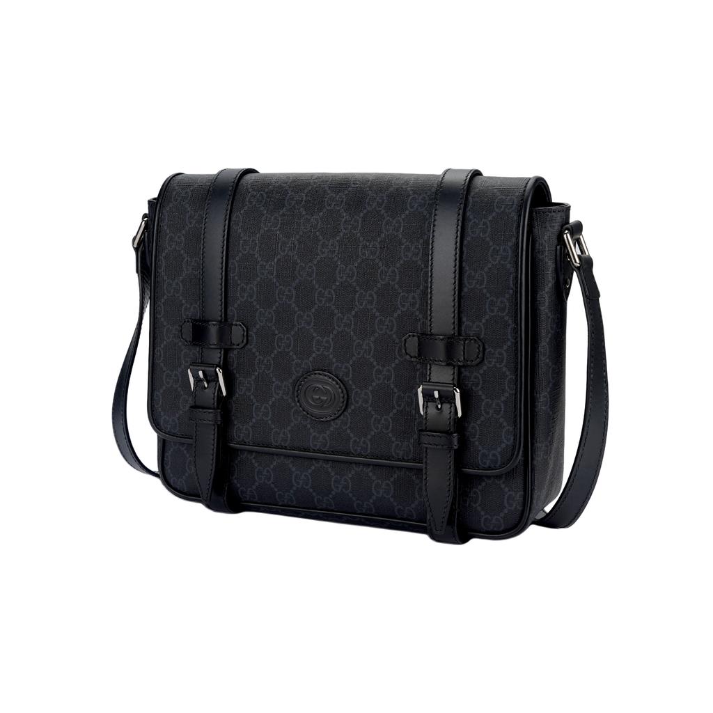 Gucci Vintage Logo Leren Schoudertas Heren tassen Zwart Grijs 658542-KGDHN-1000