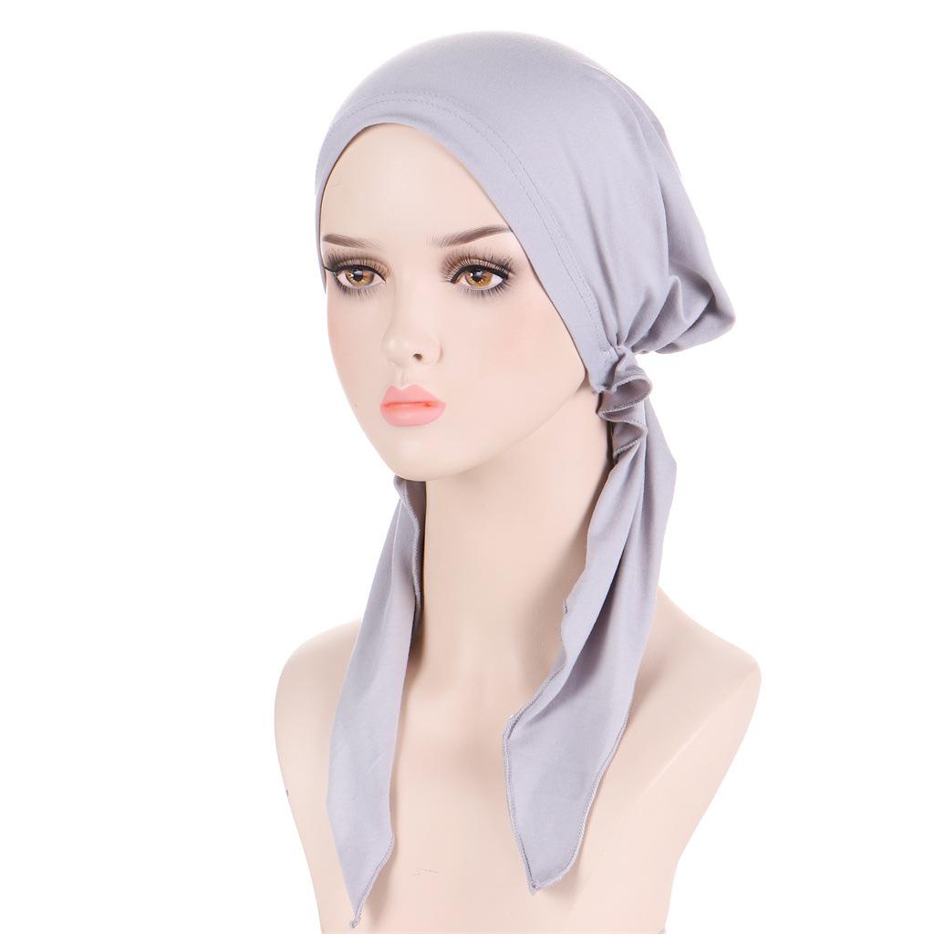 Solid Color Muslim Fashion Hijabs Turban Bonnet Long Tail Head Wraps Elastic Hijab Hats Breathable Chemo Cap For Women Girls