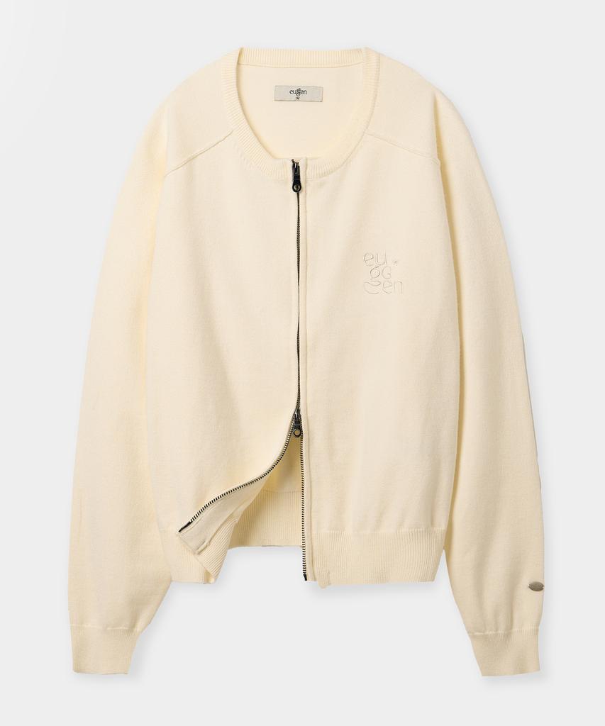 Yujen Minimal Round Neck Two-Way Knit Zip-Up_Ivory