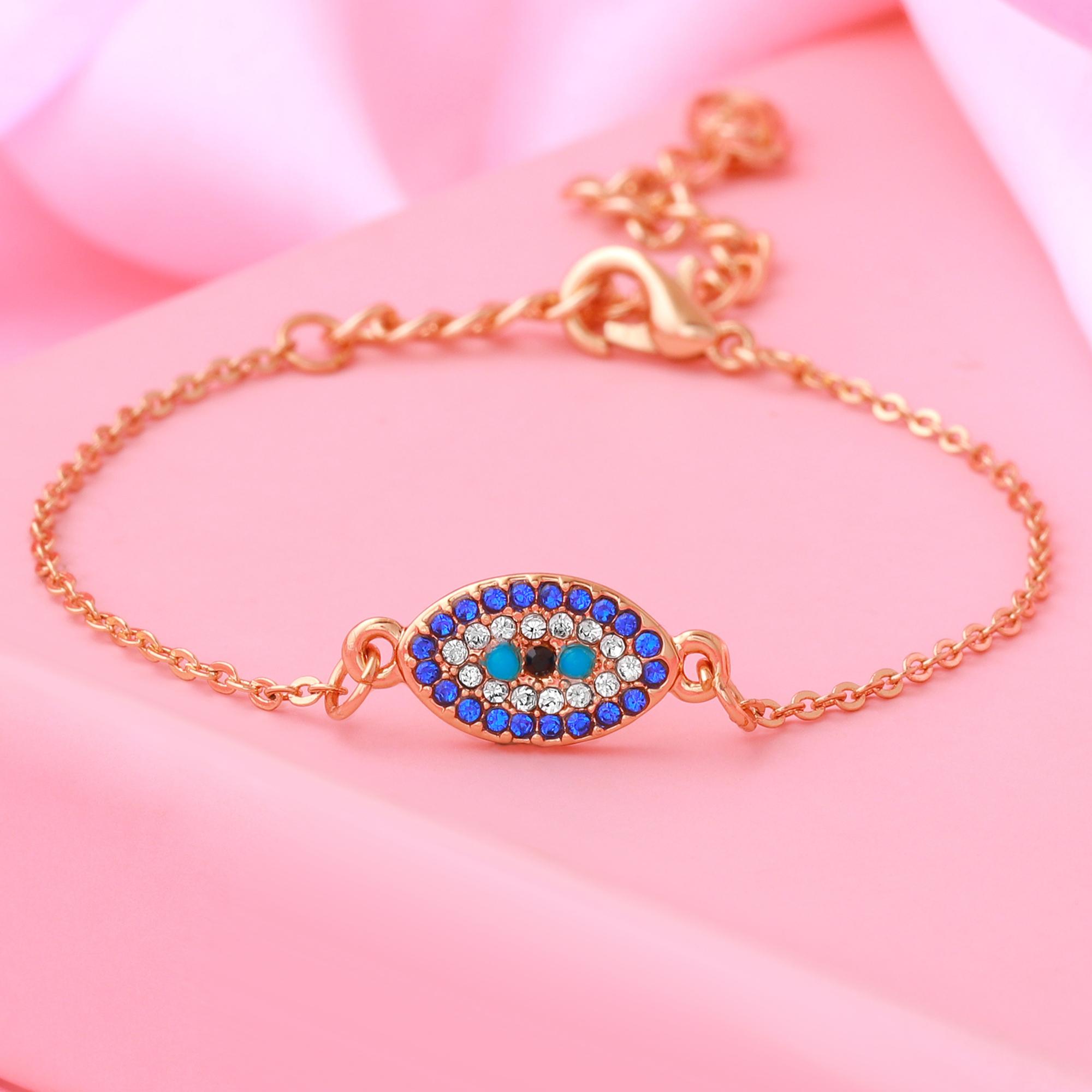 

Estele Rose Gold Plated Evil Eye Дизайнерский браслет с кристаллами для женщин