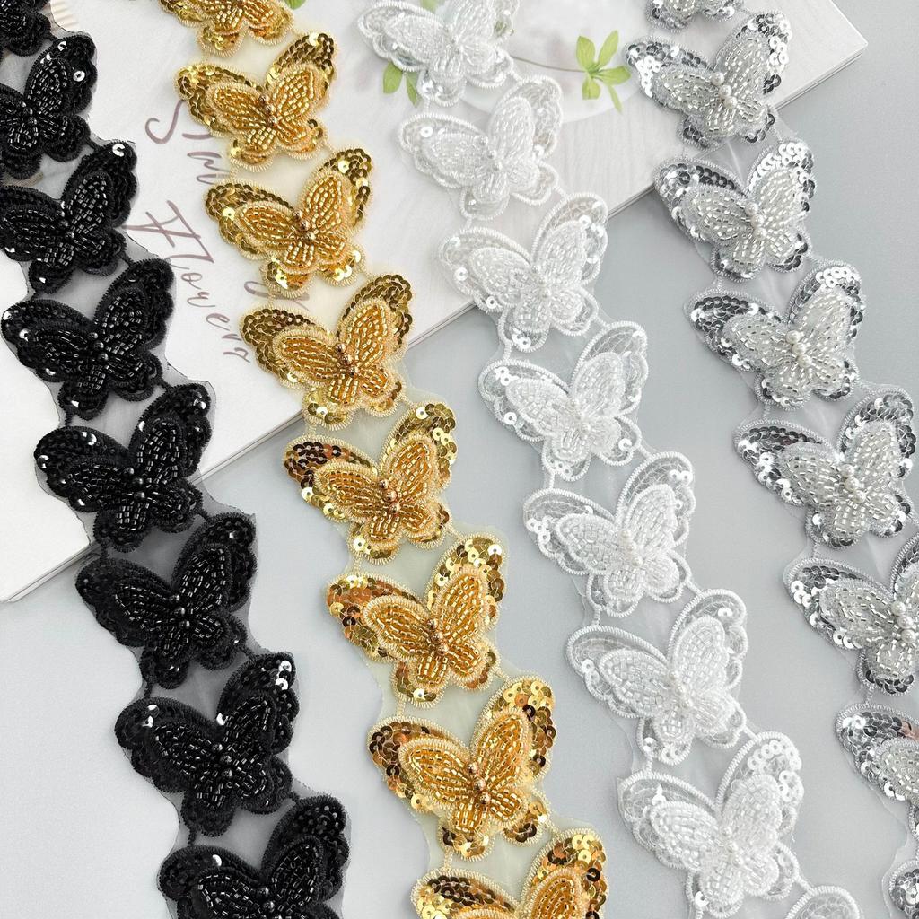 Exquisite Multi-Color Handmade Bead Embroidery Butterfly Decorative Clothing Hair Accessories Bag Accessories Lace Butterfly Lace Accessories