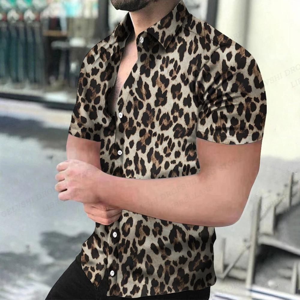 Camicie Hawaiane Estive da Uomo Collo a Revers Camisa Stampa 3D Leopardo Camicie Uomo Donna Manica Corta Camicetta Monopetto
