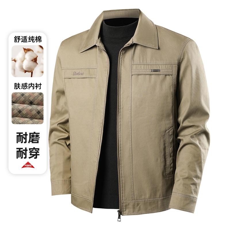 

Spring and Autumn Jacket Men s Long Sleeve Men s Lapel Zipper Solid Color Simple Cotton Men s Blazer S хаки