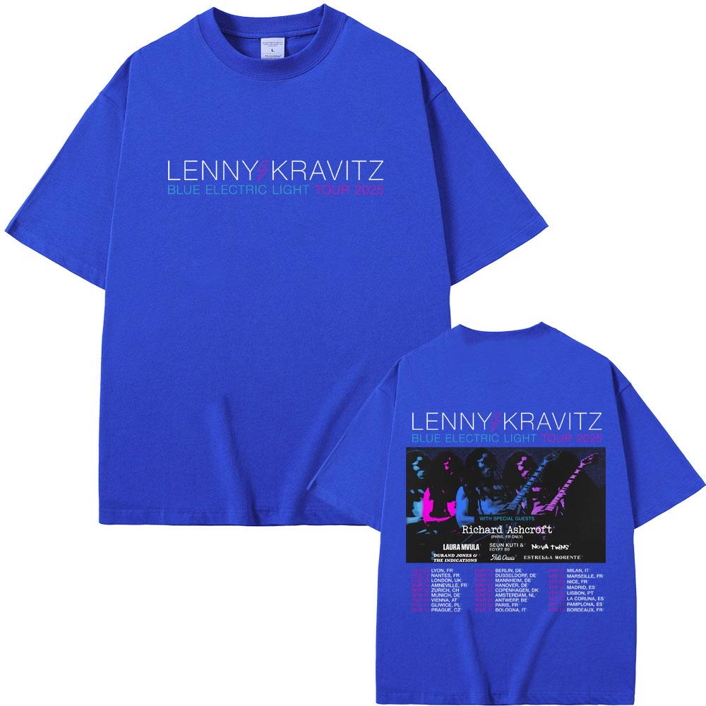 Lenny Kravitz Blue Electric Light Tour 2025 T Shirt Men Women Casual Cotton Vintage Short Sleeve Tshirt Male Oversized Tshirts