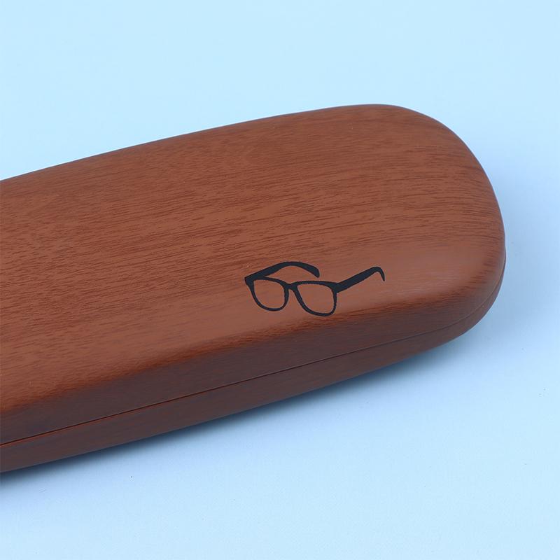 1Pc Pu Leather Eyeglass Box Wood Grain Hard Kit Holder Metal Reading Glasses Case For Men And Women Pu Leather Eyeglass Box