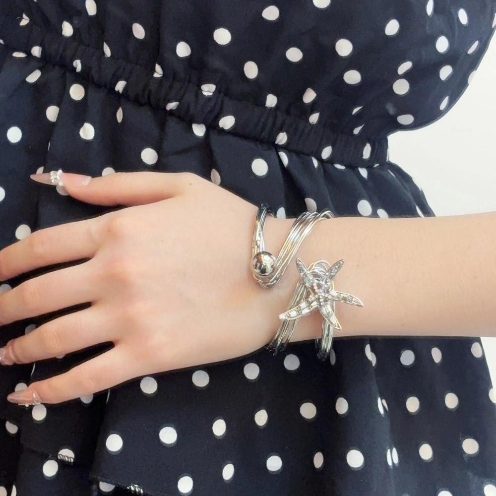 Rhinestone Star Armband Arm Chain Irregular Crystal Starfish Bangles Starfish Cuff Bracelets  Women