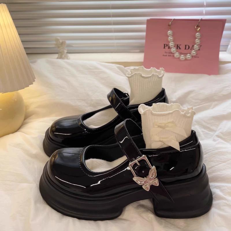Sweet and Cool Little Leather Shoes for Women, New Retro Thick-soled Shallow Mouth Mary Jane Single Shoes for Women In Spring and Autumn