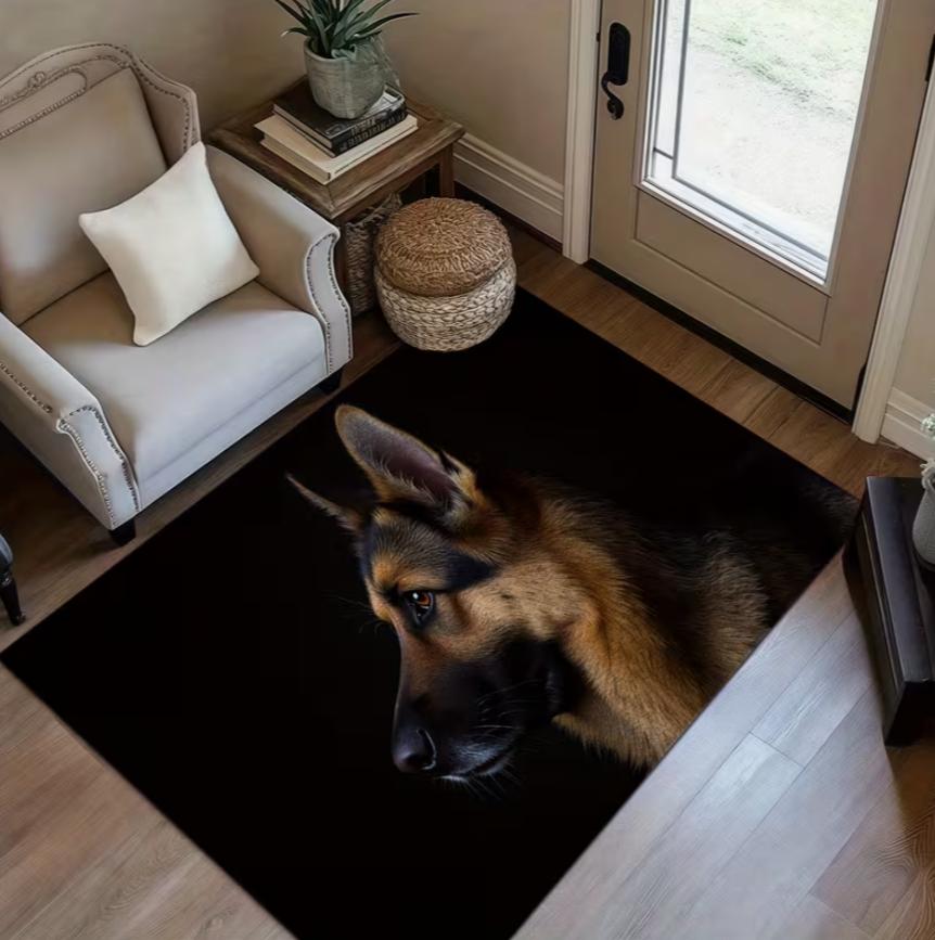 Living Room Rug German Shepherd Dog Cute Healing Theme Carpet Non-Slip Soft Easy To Clean Pet Lover Personalized Home Decor Mat