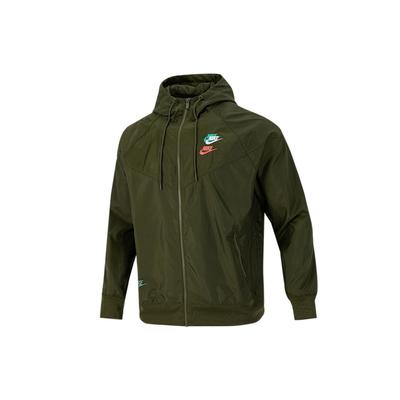 Embroidered Logo Sportswear Woven Hooded Jacket Men Outerwear Olive-Green DM7924-326