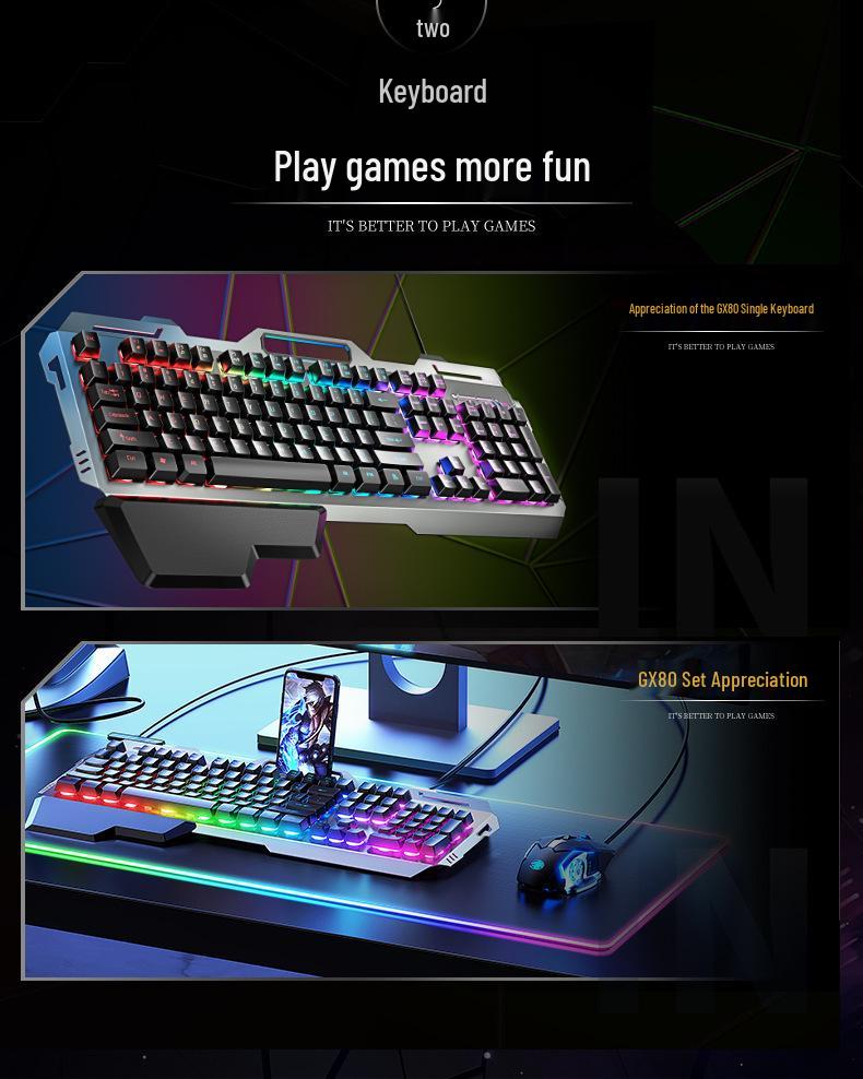 GX80 Wired Mechanical Keyboard, Mouse & Headset Set for E-sports Gaming Laptops