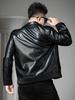 European Style 2025 Autumn New Men's Stylish Biker Leather Jacket with Suit Collar, Trendy Brand Solid Color Leather Coat