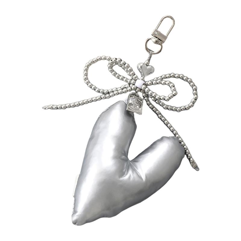 

Elegant Beaded Keychain Phone Charm Unique Keyring Padded Heart Bowknot Bag Pendant Accessory for Purse Backpack Handbag