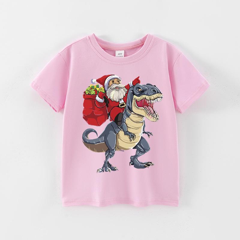 Boys' Red Short-Sleeve Christmas T-shirt with Customizable Pure Cotton Design