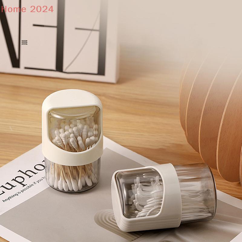 Dustproof Cotton Swab Storage Box With Lid Transparent Plastic Toothpick Storage Jar Rotating Desktop Cotton Swab Storage Box