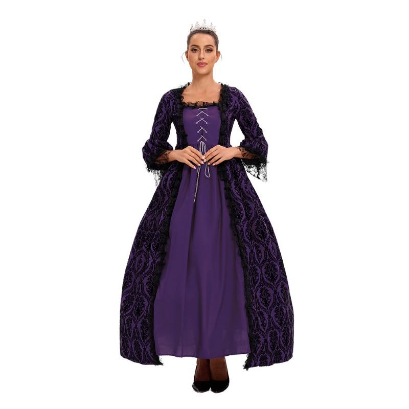 L Costum Halloween Mărimi Mari Dantelă Împletită Costum Regina Curții Vintage Rochie Victoriană Costum Bal