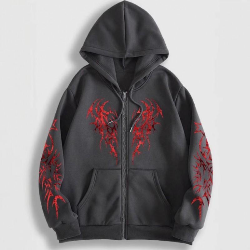Abstrakter Print Reißverschluss Hoodie Damen Locker Streetwear Übergroßer Pullover Herbst Winter