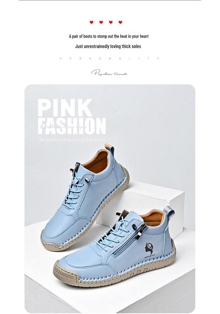 Women's 2025 Spring/Autumn High-Top Leather Martin Boots – Soft Sole, Trendy Casual Design for Couples